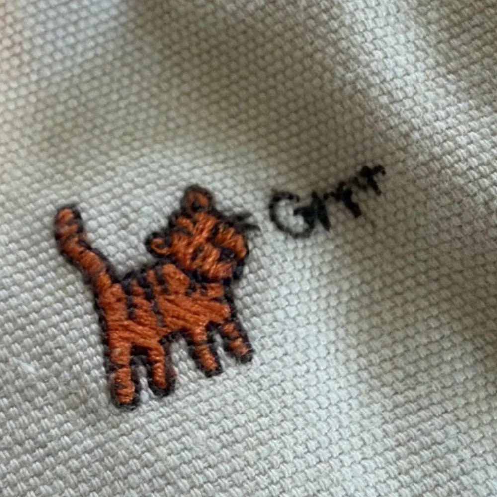 VTG Gymboree Baby Boy 2pc Set Khaki Tiger Embroidered Cargo Overalls Shirt 6-12M